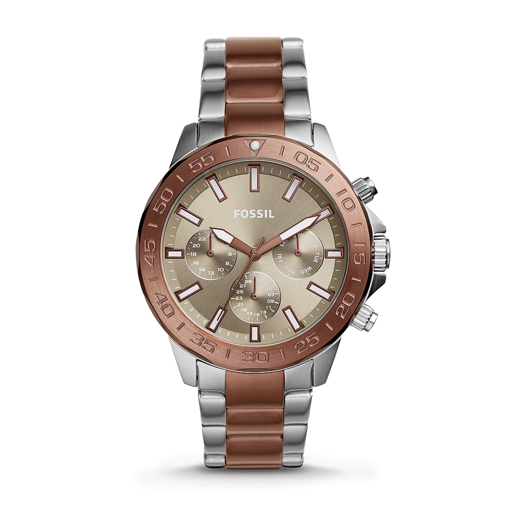 Fossil Mens Bannon Multifunction Copper Tone Stainless Steel Watch