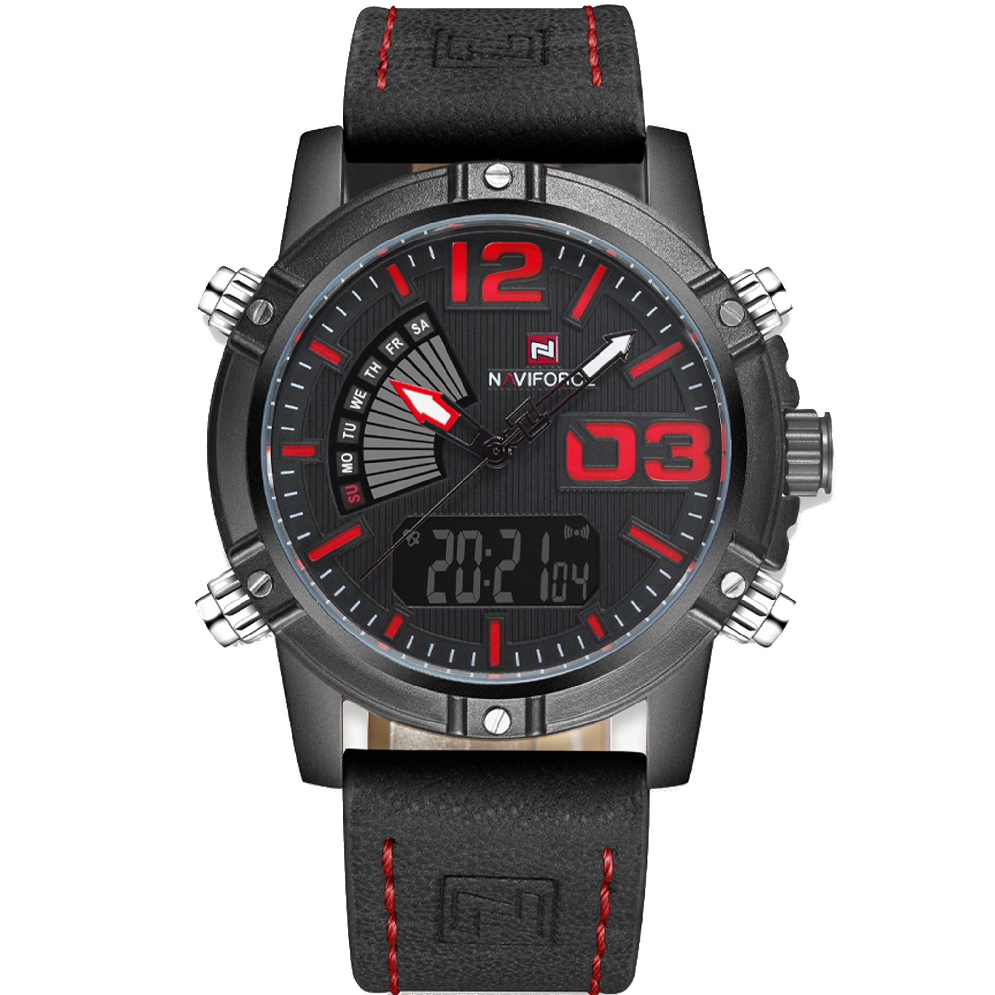 Naviforce Nf Sport Military Luxury Analog Digital Black Leather