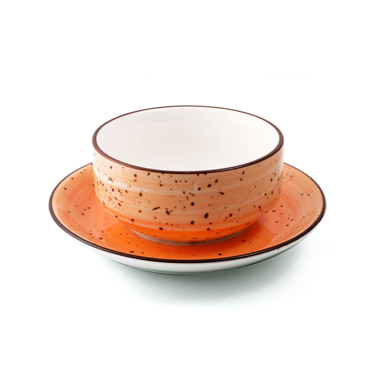 Porceletta Orange Color Glazed Porcelain Soup Cup Saucer Ml