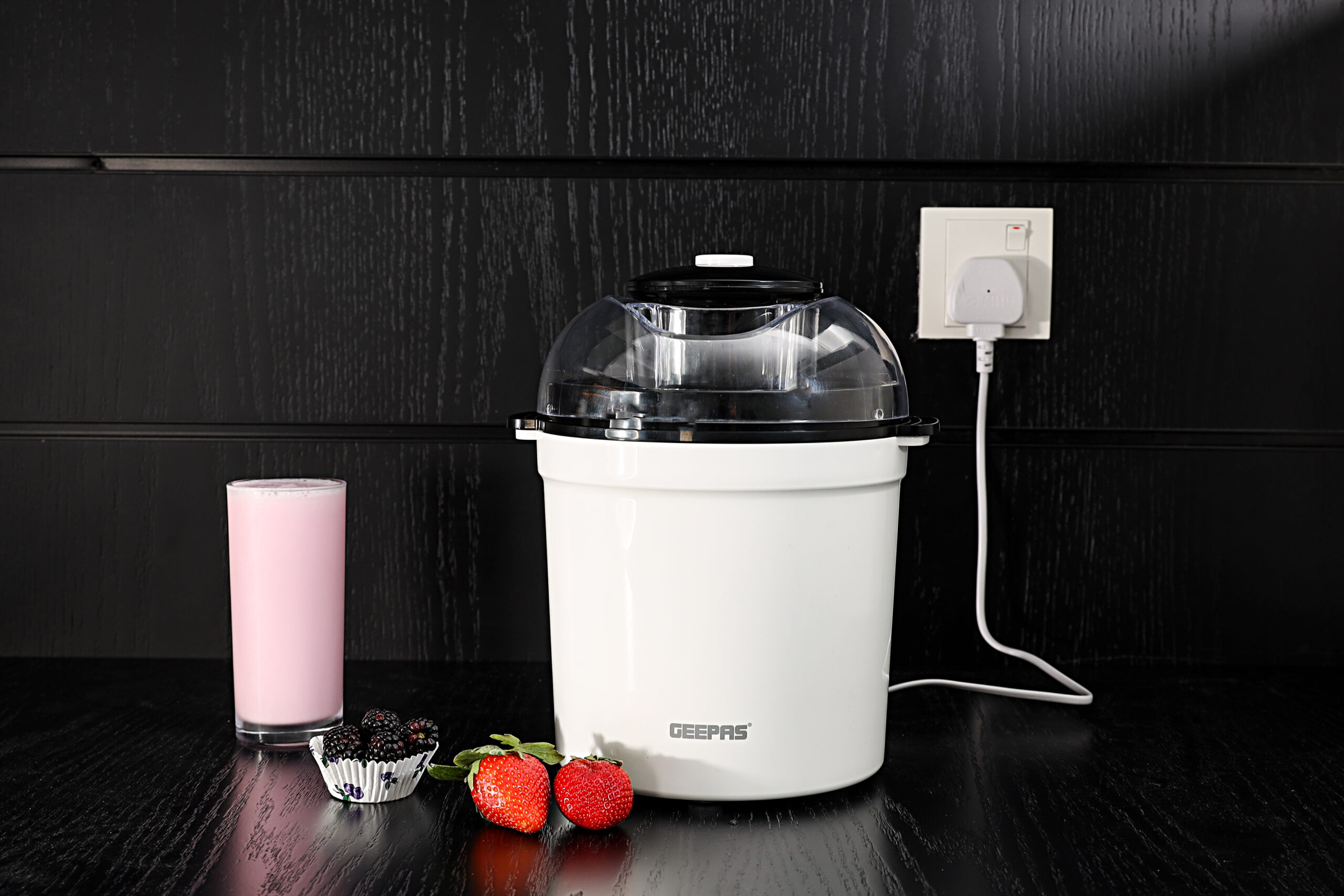 Geepas GIM63027UK Ice Cream Maker Machine BPA Free Makes Delicious Soft Ice Cream Gelato Frozen Yoghurt Sorbet Machine with Aluminum Bowl 1.5QT Jomla.ae