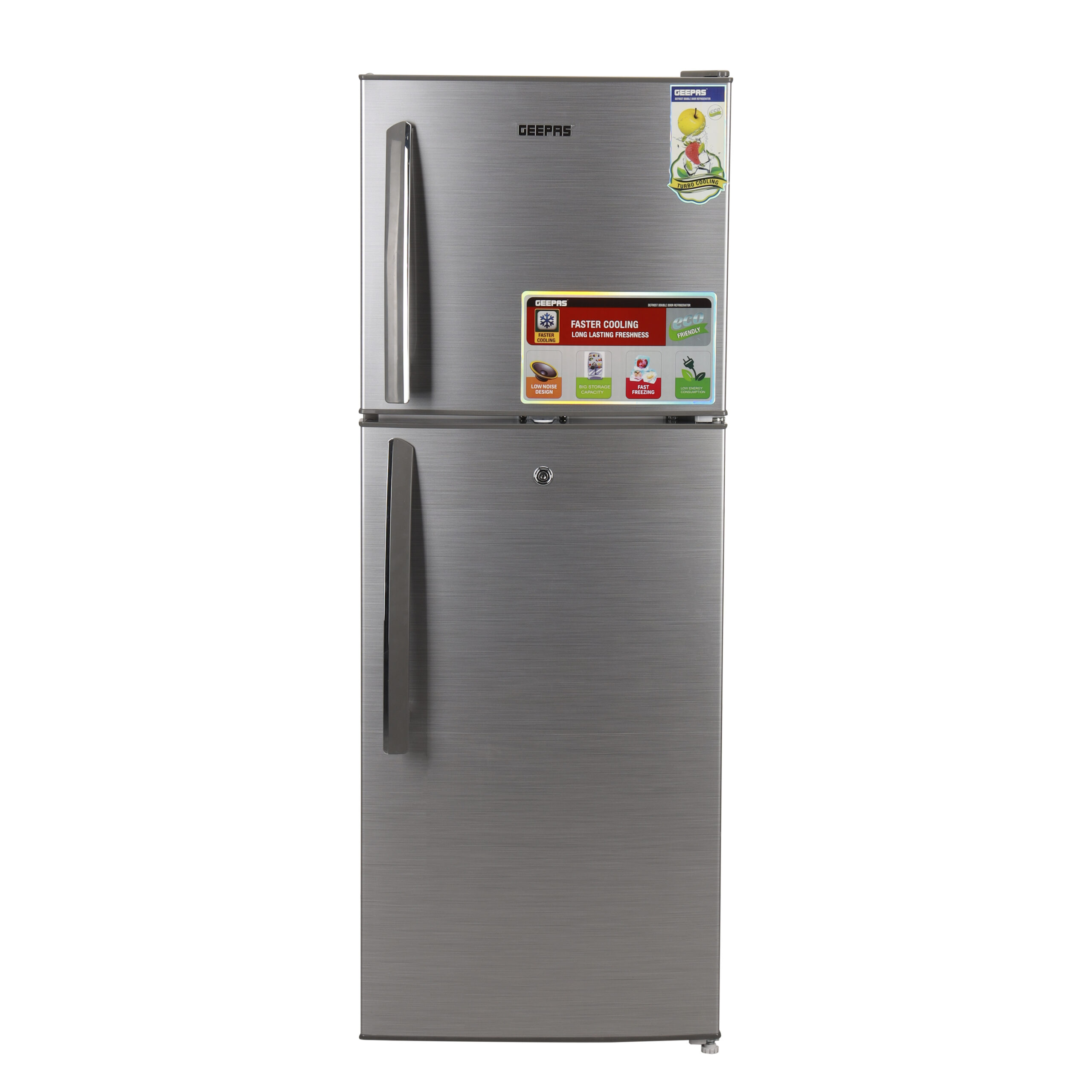 Geepas 220L Double Door Refrigerator Free Standing Durable Double