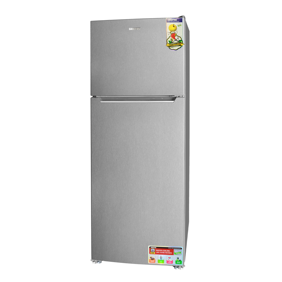 Geepas GRF4120SSXN 410L Double Door Refrigerator Double Temperature Setting Feature, Quick
