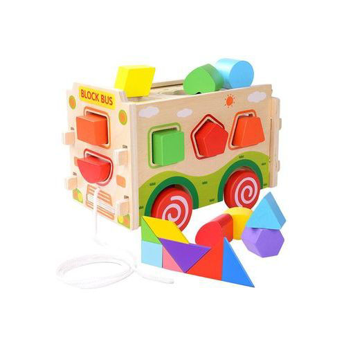 Gamenote Wooden Shape Sorter Bus with Tangram Classic 3D Push Pull Truck Toy Jomla.ae