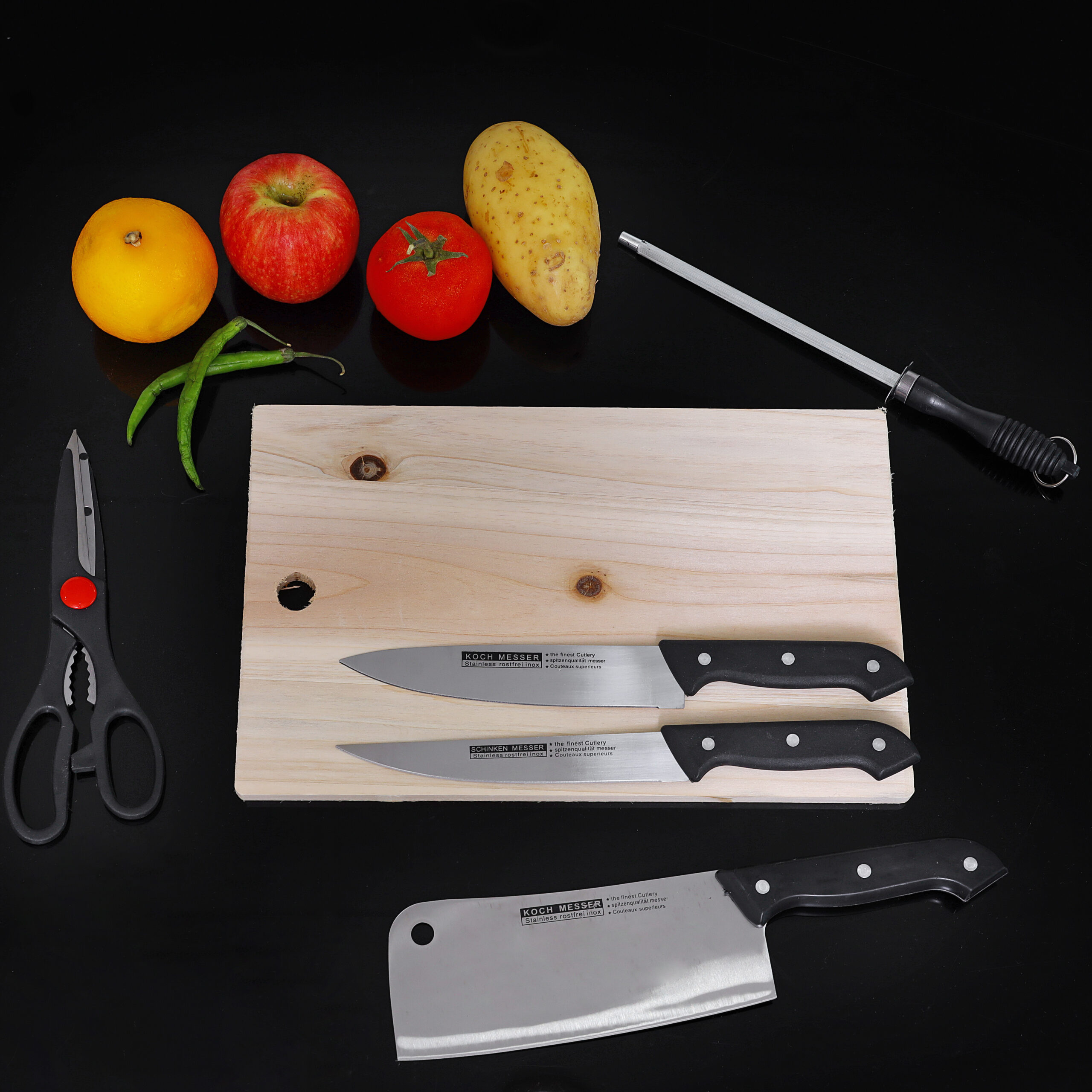 Buy Delcasa 4Pc Knife Set/Wooden Cutting Board Online in UAE - Wigme