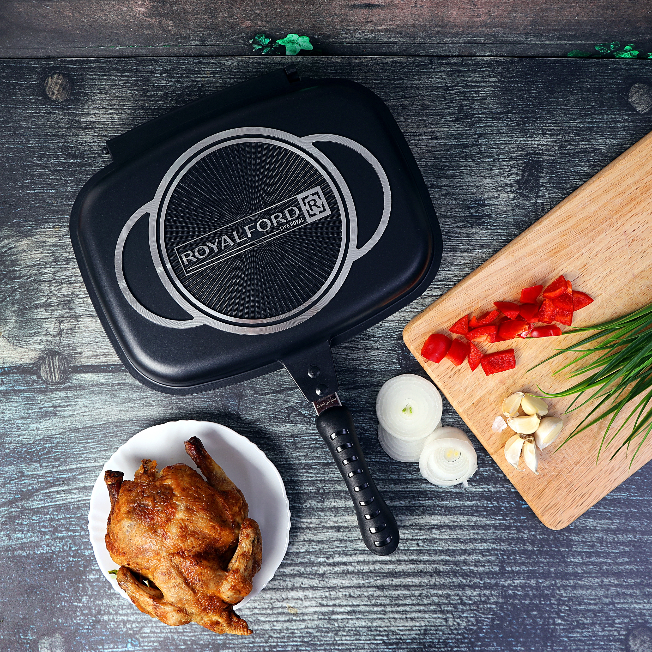 Order Royalford Double Grill Pan, 32 Cm Die-Cast Double Sided