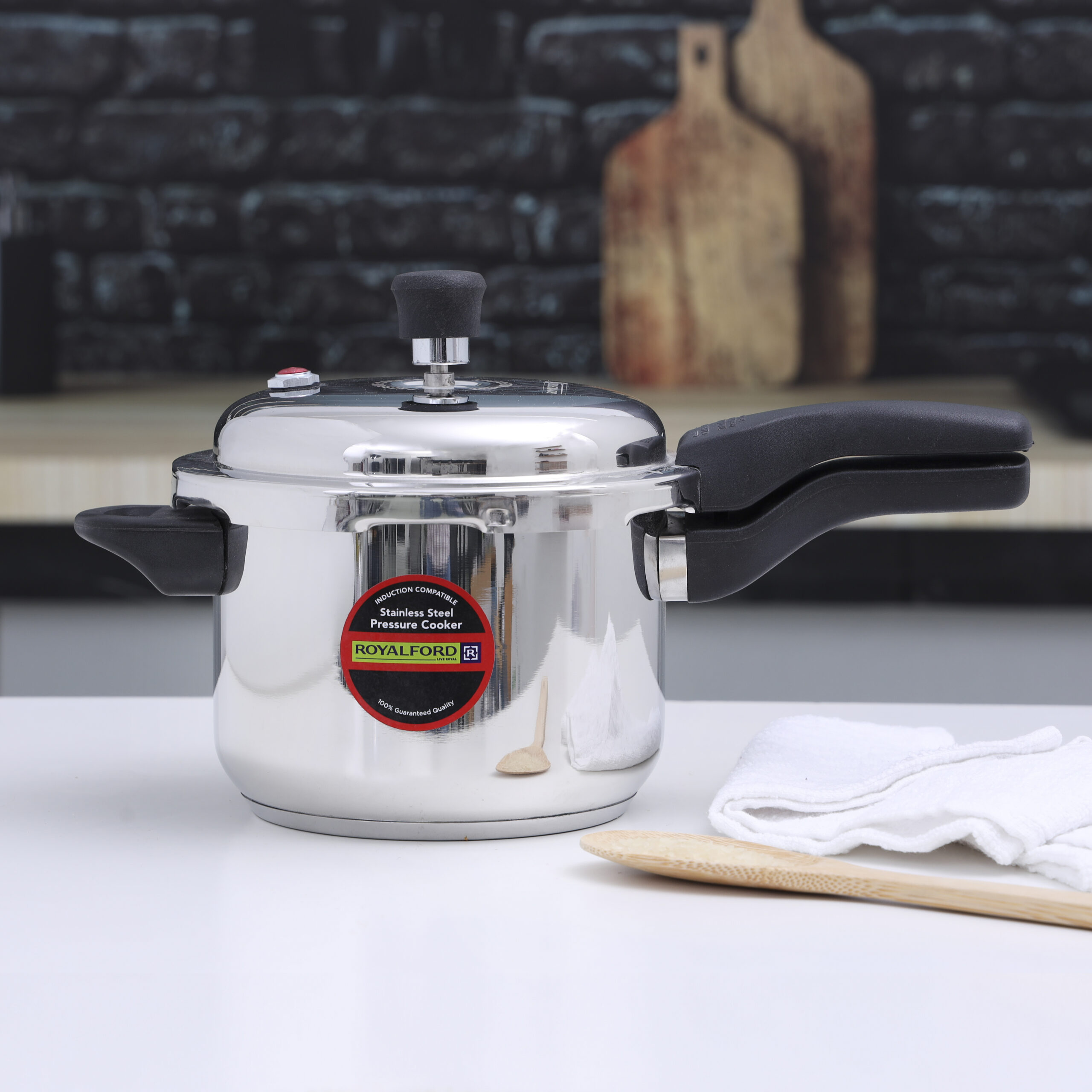 Royalford 5L Stainless Steel Pressure Cooker - Comfortable Handle