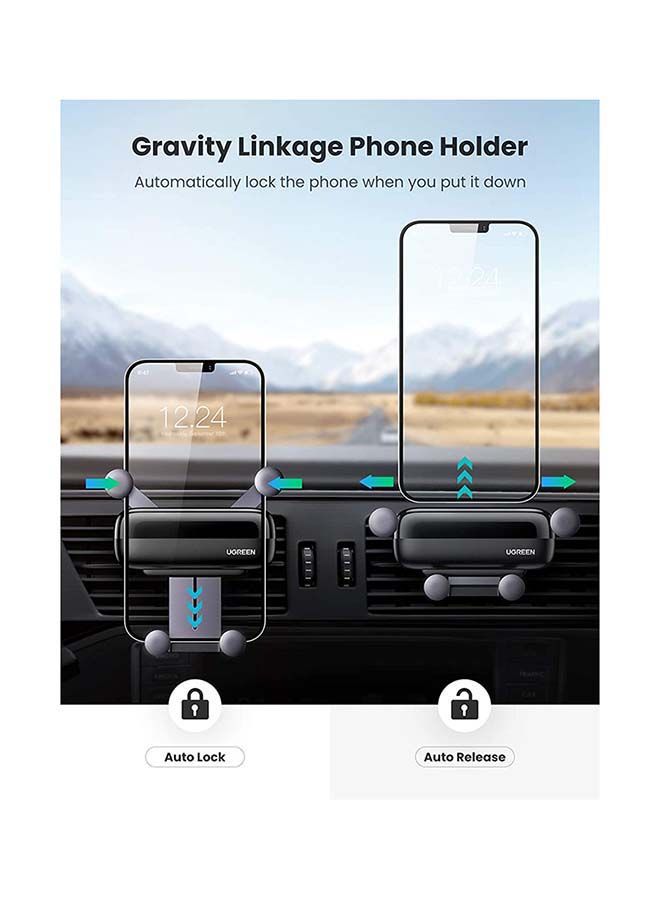 Car Air Vent Gravity Linkage Phone Holder With Auto Lock And Stand