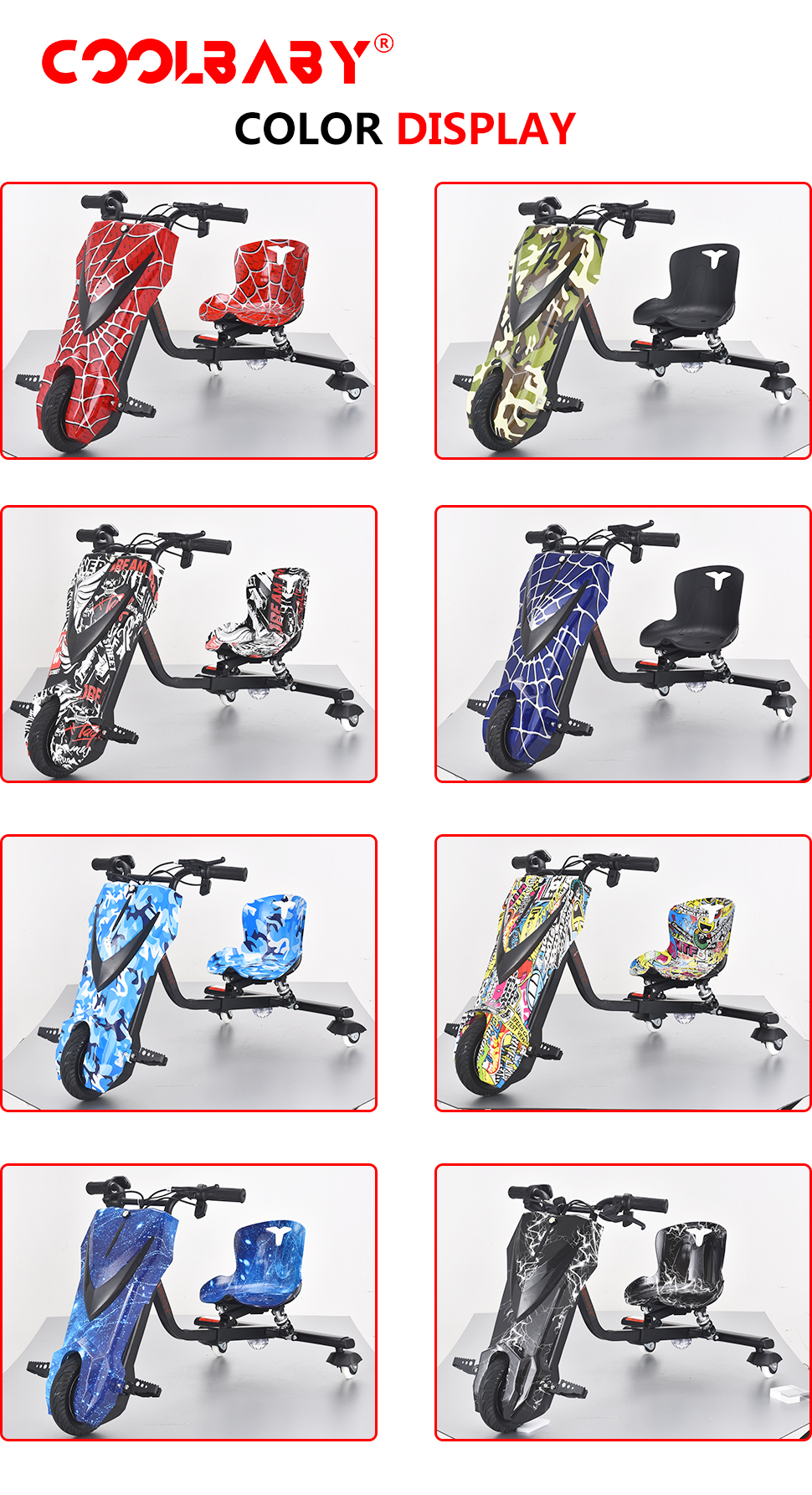 Cool Baby COOLBABY DP3DS 36V Electric Drifting Trike Scooter Shock