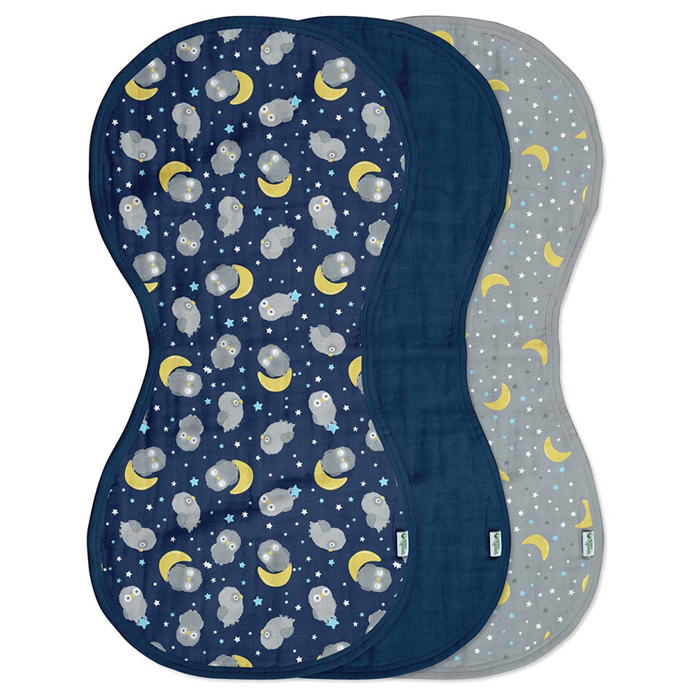 اطلب أقمشة تجشؤ 3 قطع للأطفال لون كحلي بنقشات بومة Green Sprouts Muslin