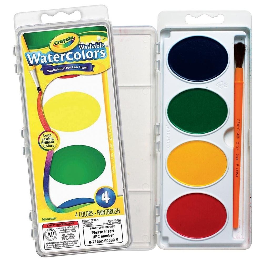 Crayola Washable Watercolor Pans with Plastic Handled Brush, 24