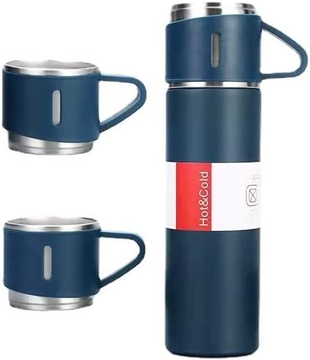 Stainless Steel Vacuum Flask Set with 3 Steel Cups Combo for