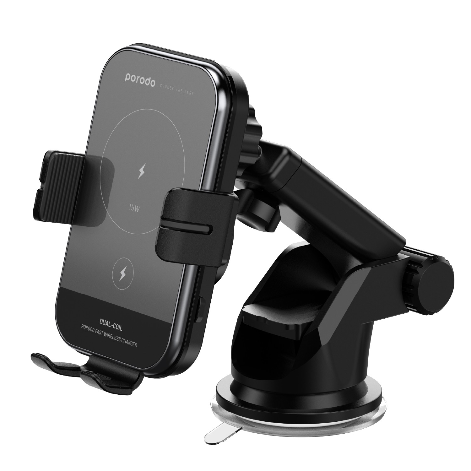 Porodo 3 in 1 Dual Coil Car Charger Mount QC3.0 with Fast Wireless ...