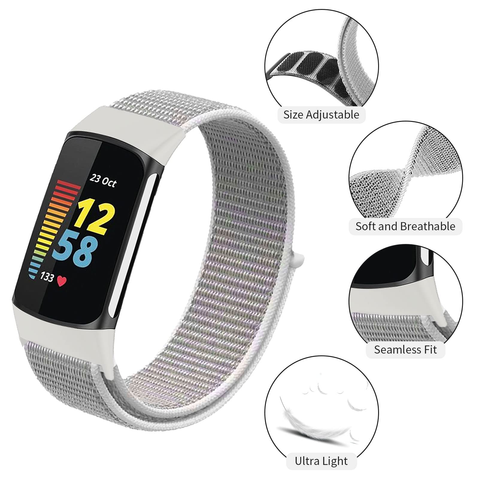 For Fitbit Charge 5 Woven Nylon Sport Loop Band Wrist Strap Smart Watch  Bracelet