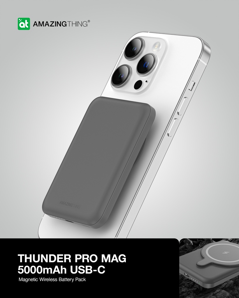 Thunder Pro Mag 5000mAh USB-C & Magnetic Wireless Power Bank with