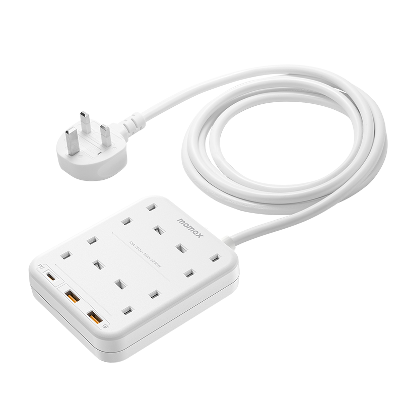Order Momax oneplug 4 outlet power strip with usb space white Now! Jomla.ae