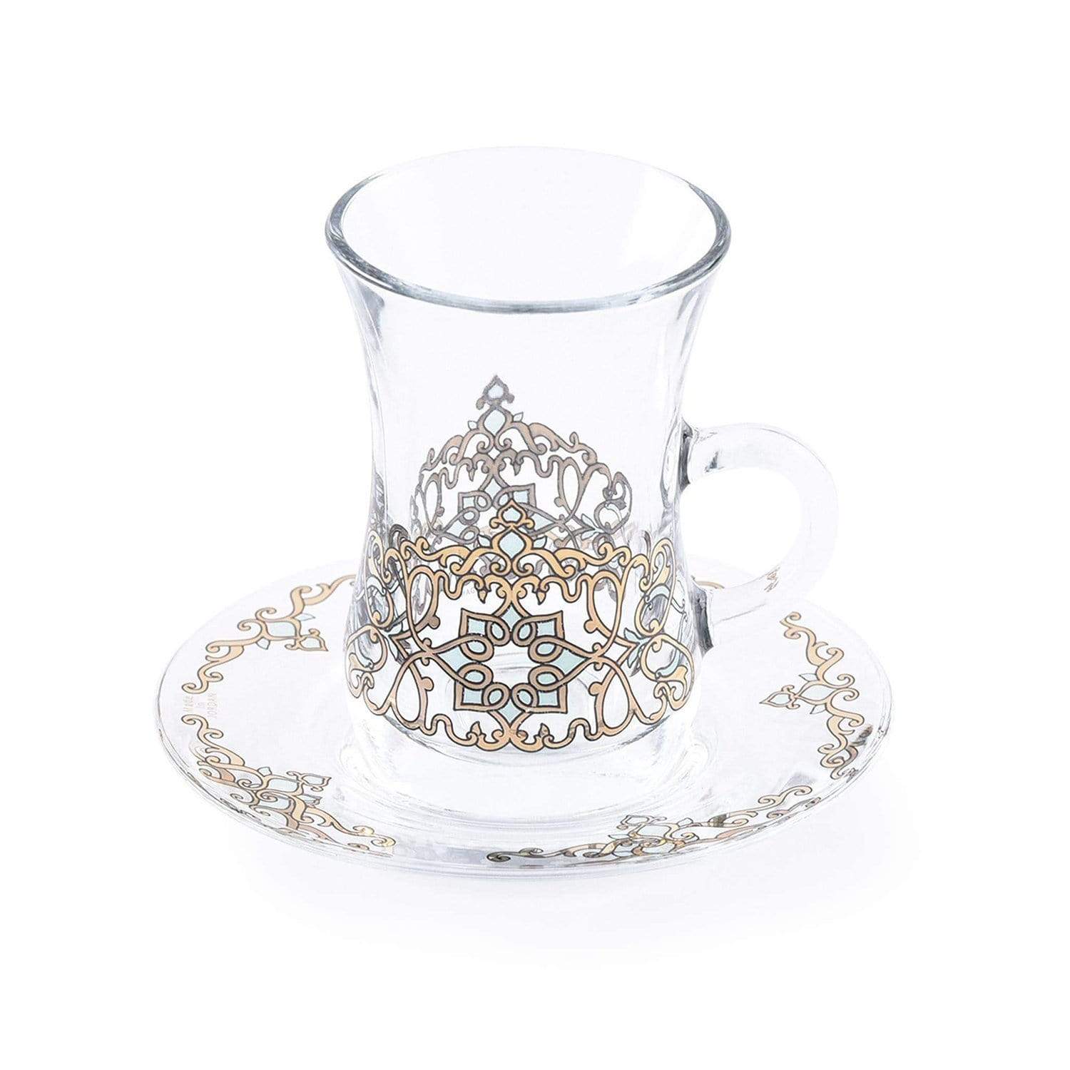 Dimlaj Regal Tea Glass and Saucer - Gold and Green, Set of 12 - 20805 ...