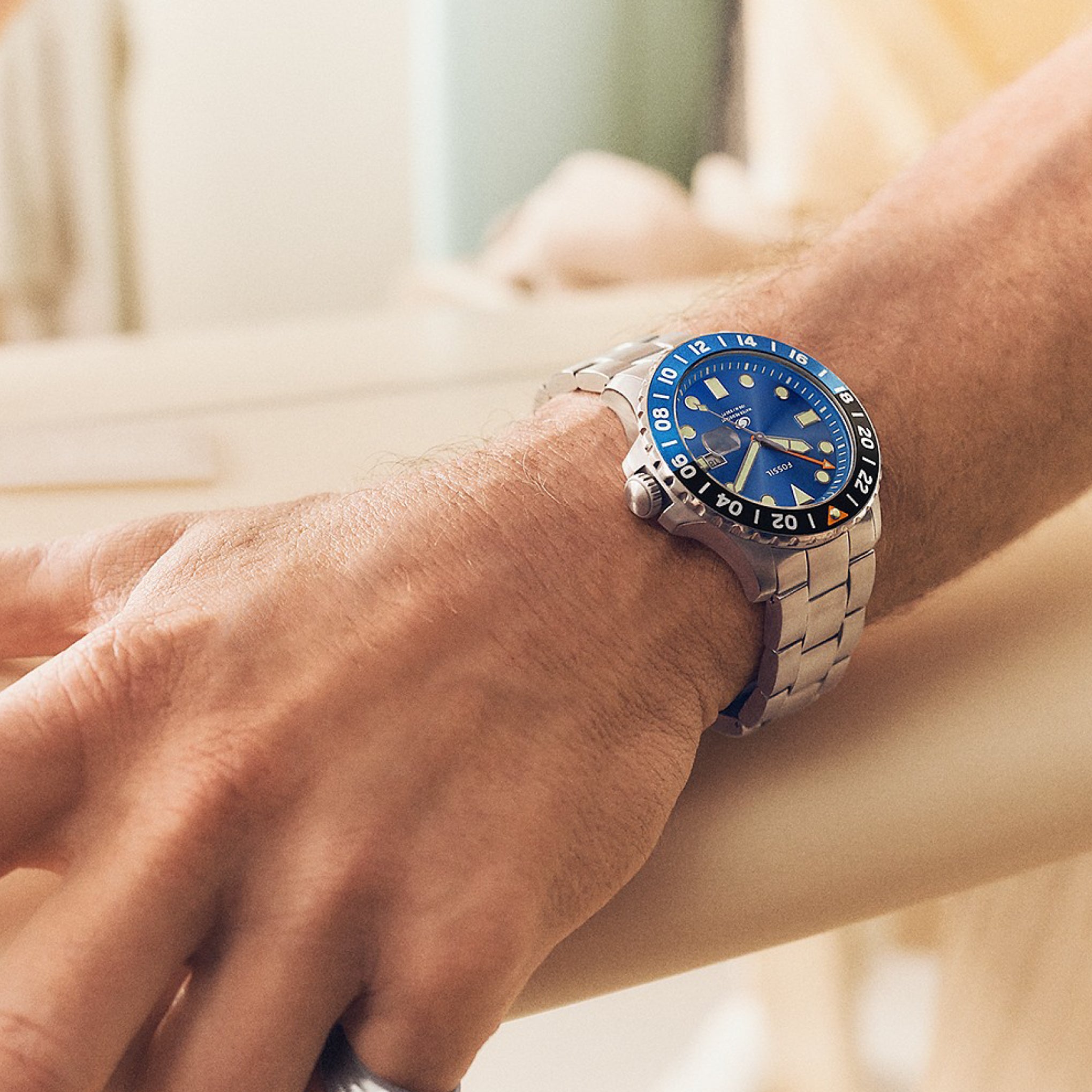 Order Fossil Men's Fossil Blue Gmt Stainless Steel Watch Fs5991 - Main Image