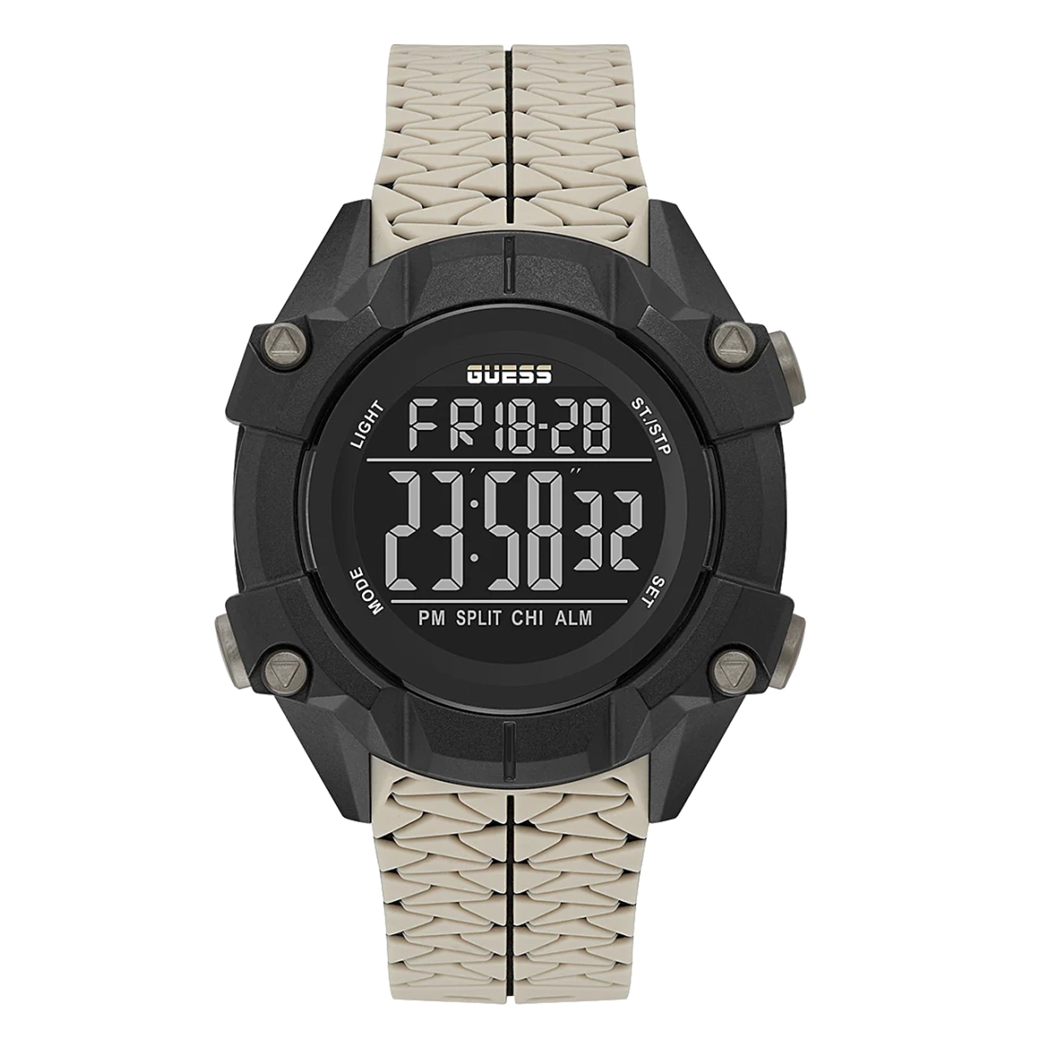 Guess Men's Digital Black Case Beige Silicone Watch Gw0342g2 | Jomla.ae
