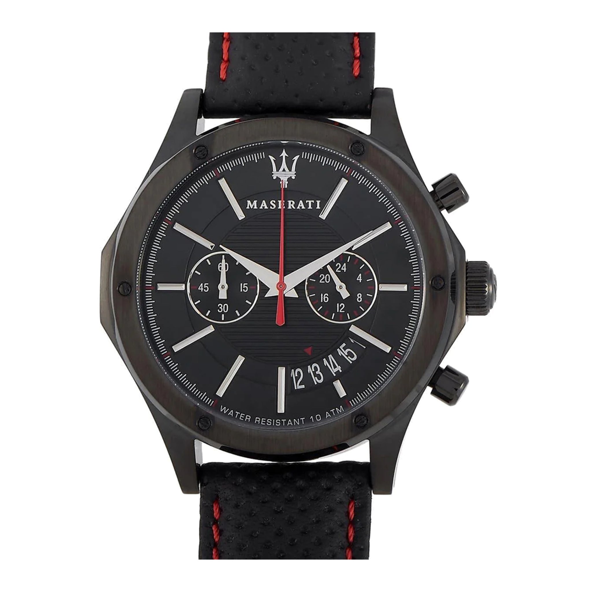 Maserati Circuito Chronograph Analog White Dial Black Leather Strap Watch for Men - R8871627005