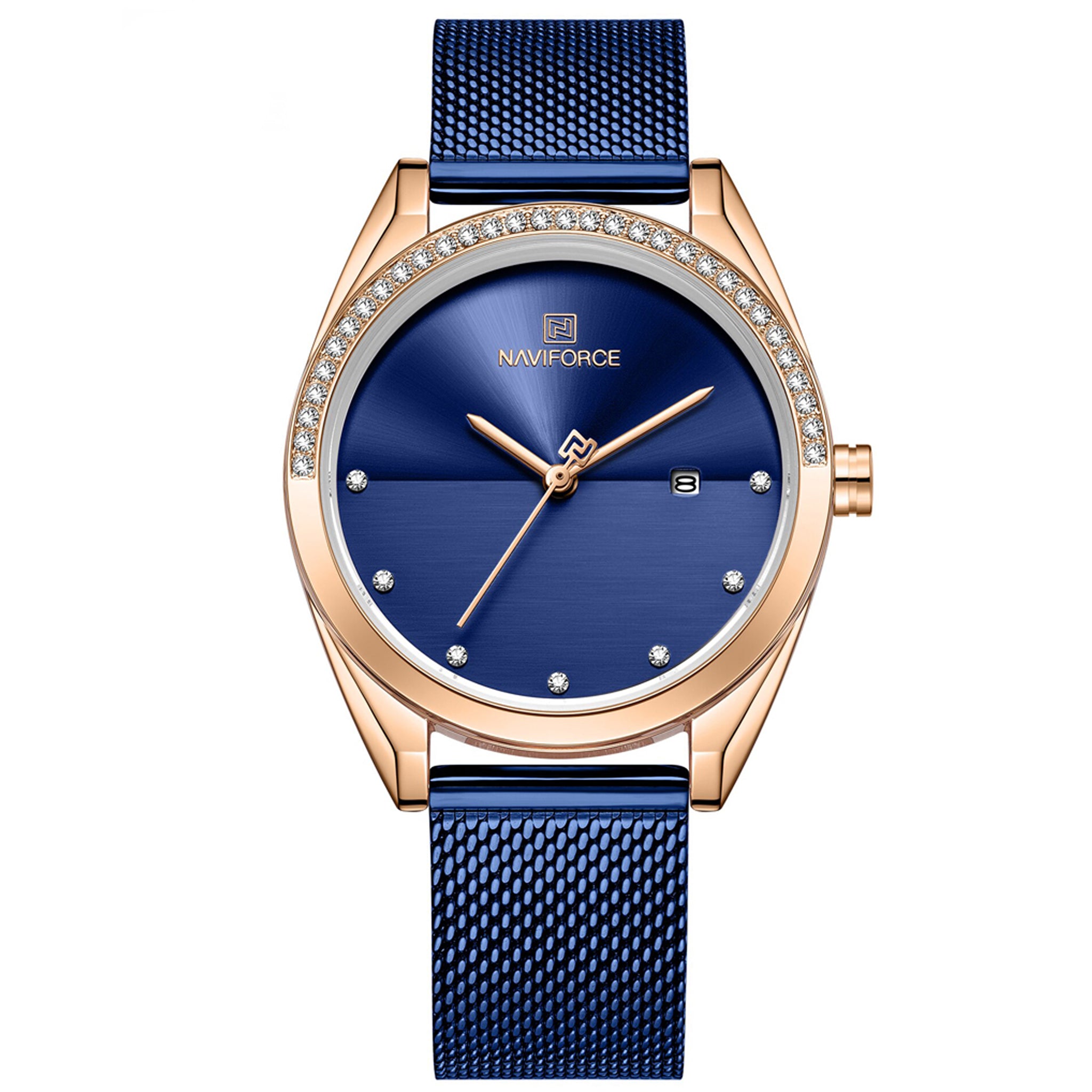 Naviforce Nf Analog Navy Blue Stainless Steel Watches For Women