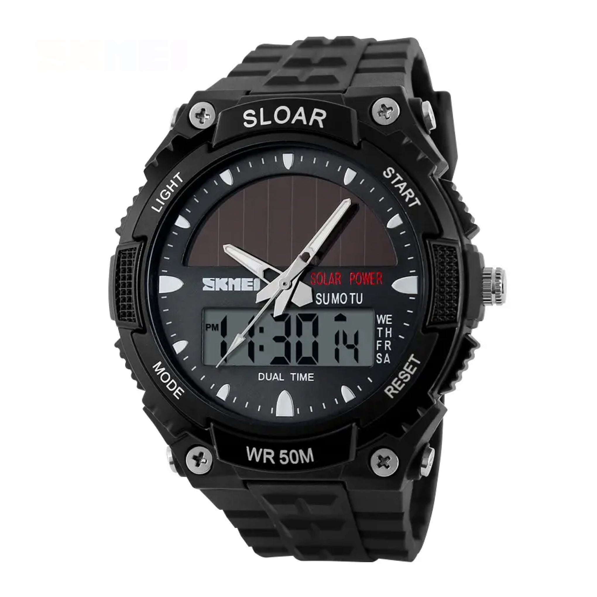 Skmei Men's Solar Power Led Analogue Digital Alarm Sport Black Watch ...