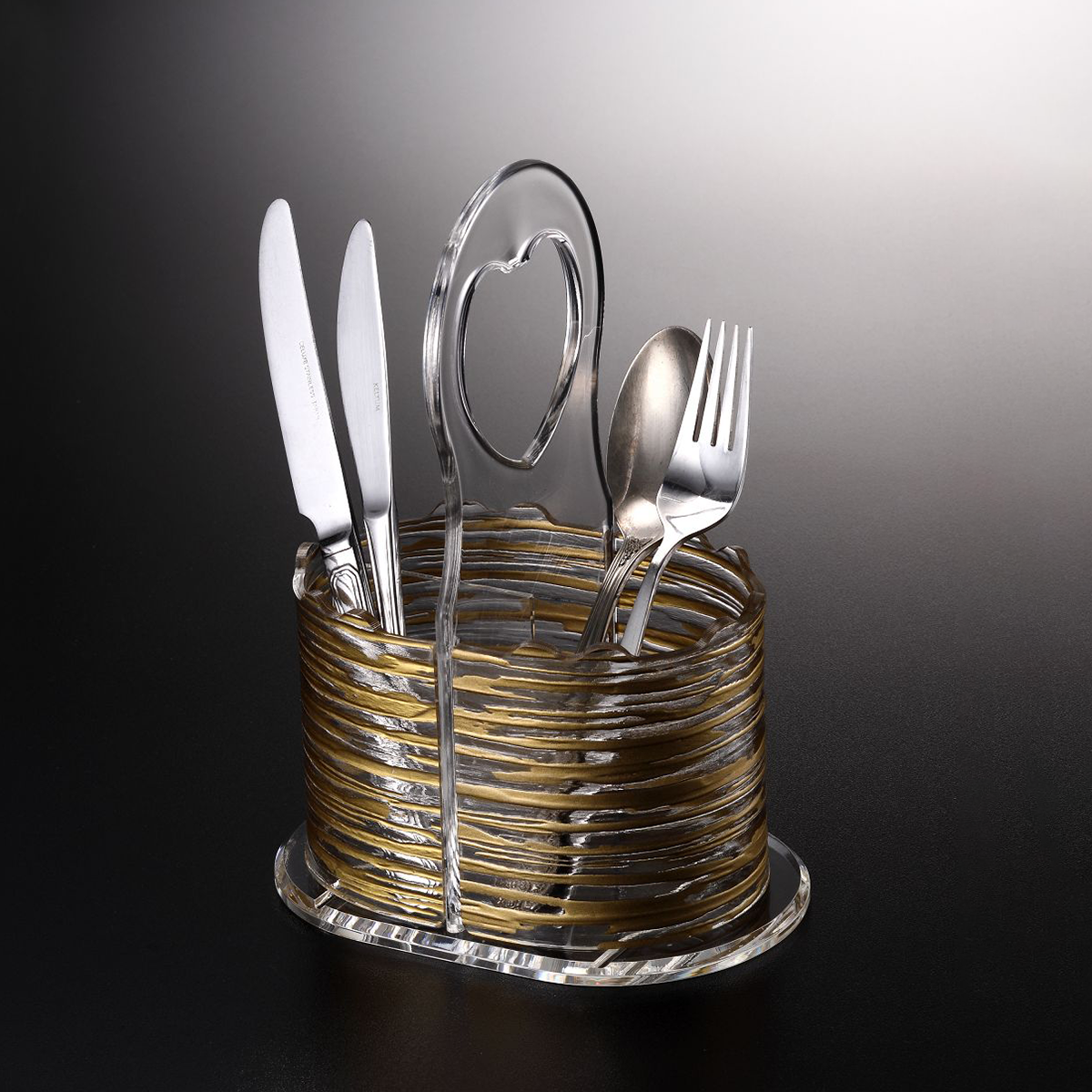 Vague Acrylic Cutlery Holder Bark Golden 25 cm Gold Transparent Acrylic