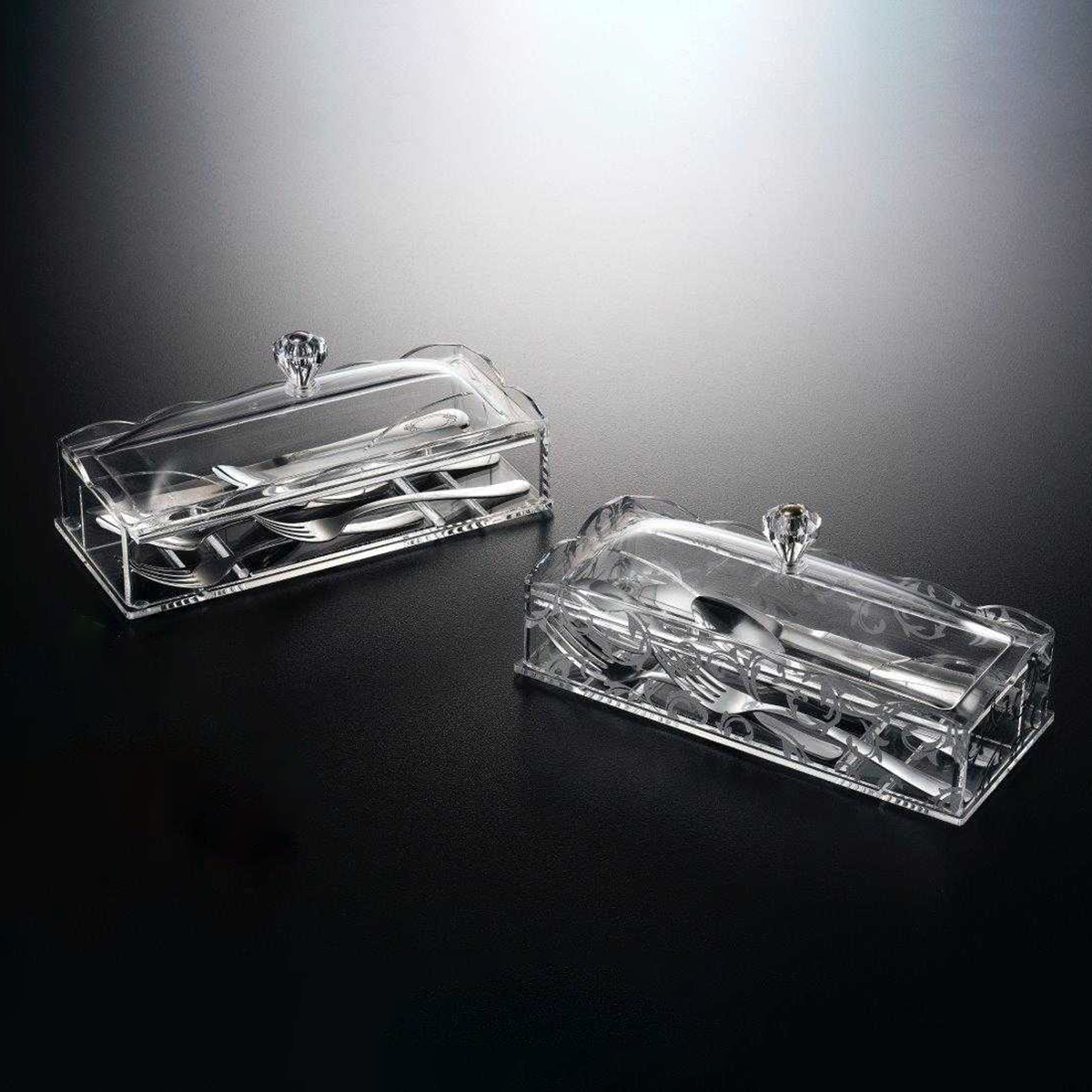 Vague Acrylic Cutlery Holder with Cover 25.5 cm Transparent Acrylic