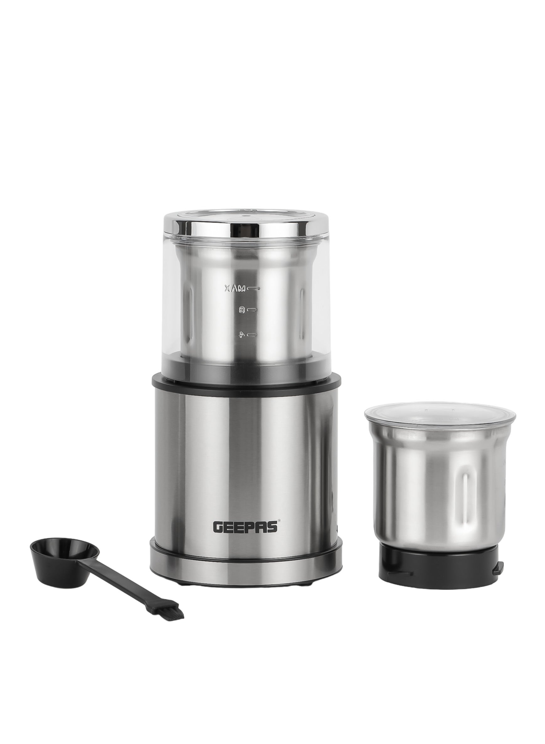 Geepas Stainless Steel Coffee Grinder With 2 In 1 Wet & Dry Jar, Stainless Steel Bowl & Blade