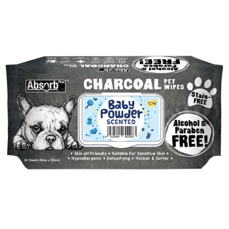 Absolute Holistic Pet Absorb+Charcoal Wipes Baby Powder 80sh | Jomla.ae