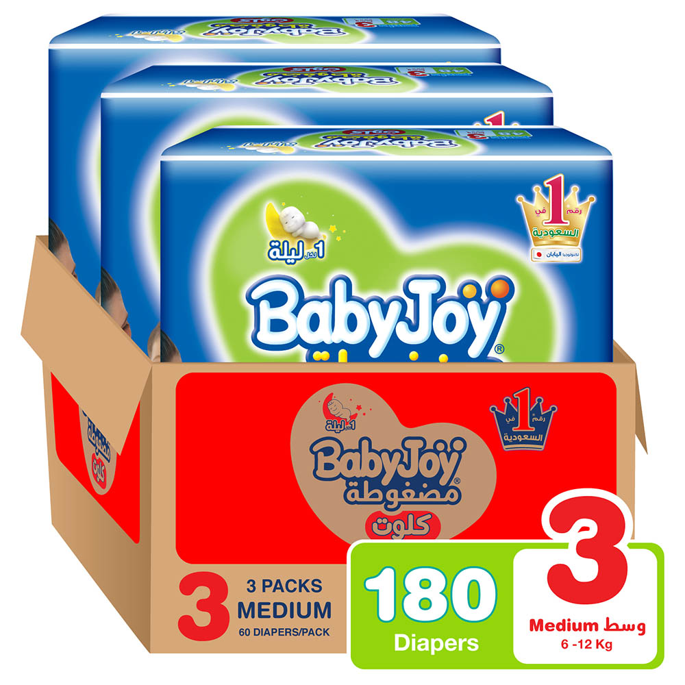 Babyjoy Cullotte Pants Diaper, Mega Pack Medium Size 3, Count 180, 6
