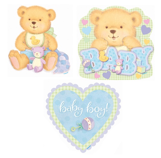 Baby Shower Paper Table Decoration In It's A Boy Bear Cutouts - 10pc