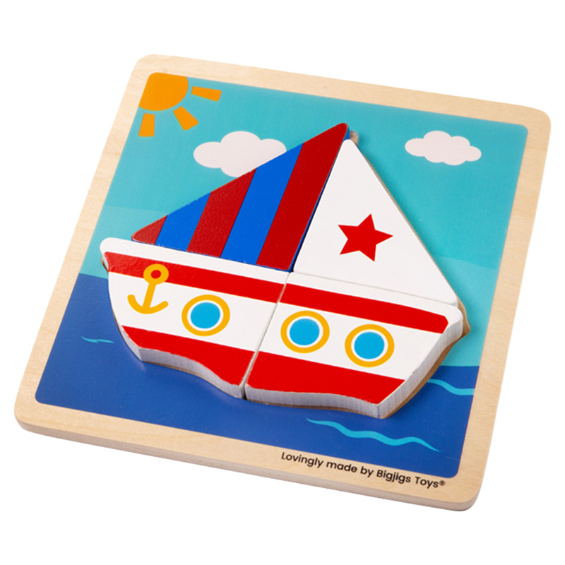 Bigjigs Toys Zweiteilepuzzle "Transport" Aus Holz – 8 Teile, Für Kinder Ab 12 Monaten