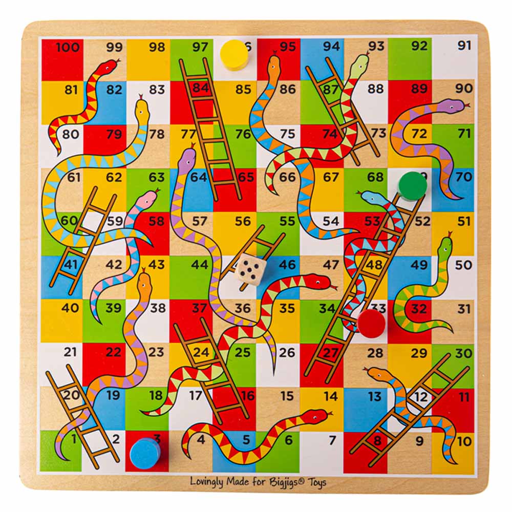 Bigjigs - Wooden Traditional Snakes & Ladder Board Game | Jomla.ae