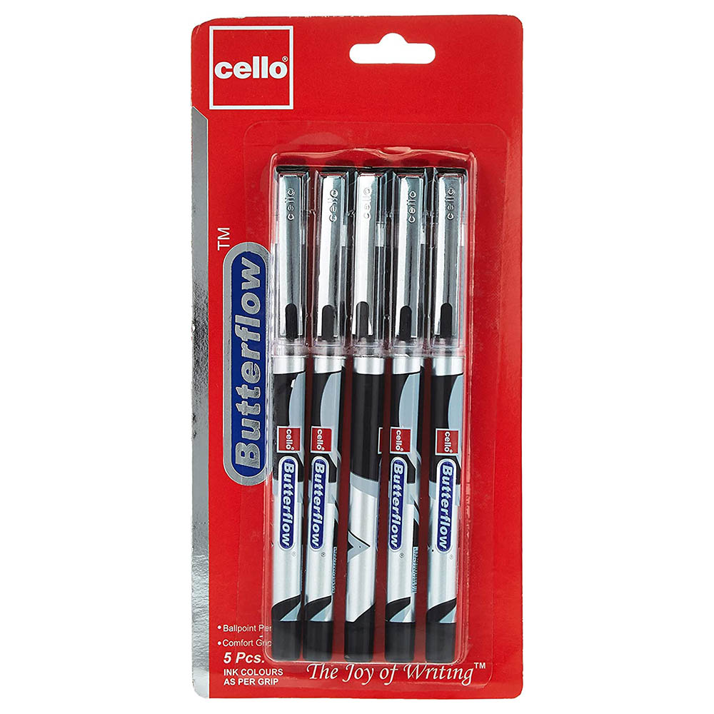 Order Cello Butterflow Black Ball Pen Blister 5pcs Now