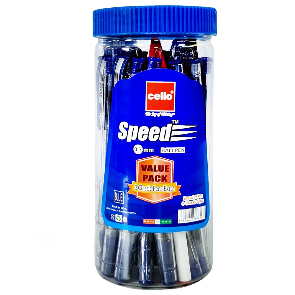 Cello Speed Ball Pen 0.7mm Blue Jar of 25+3pcs Jomla.ae