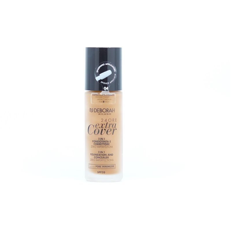 Deborah 24ore Extra Cover Foundation – Fair Rose, SPF20, Hohe Deckkraft Mit Schwamm-Applikator