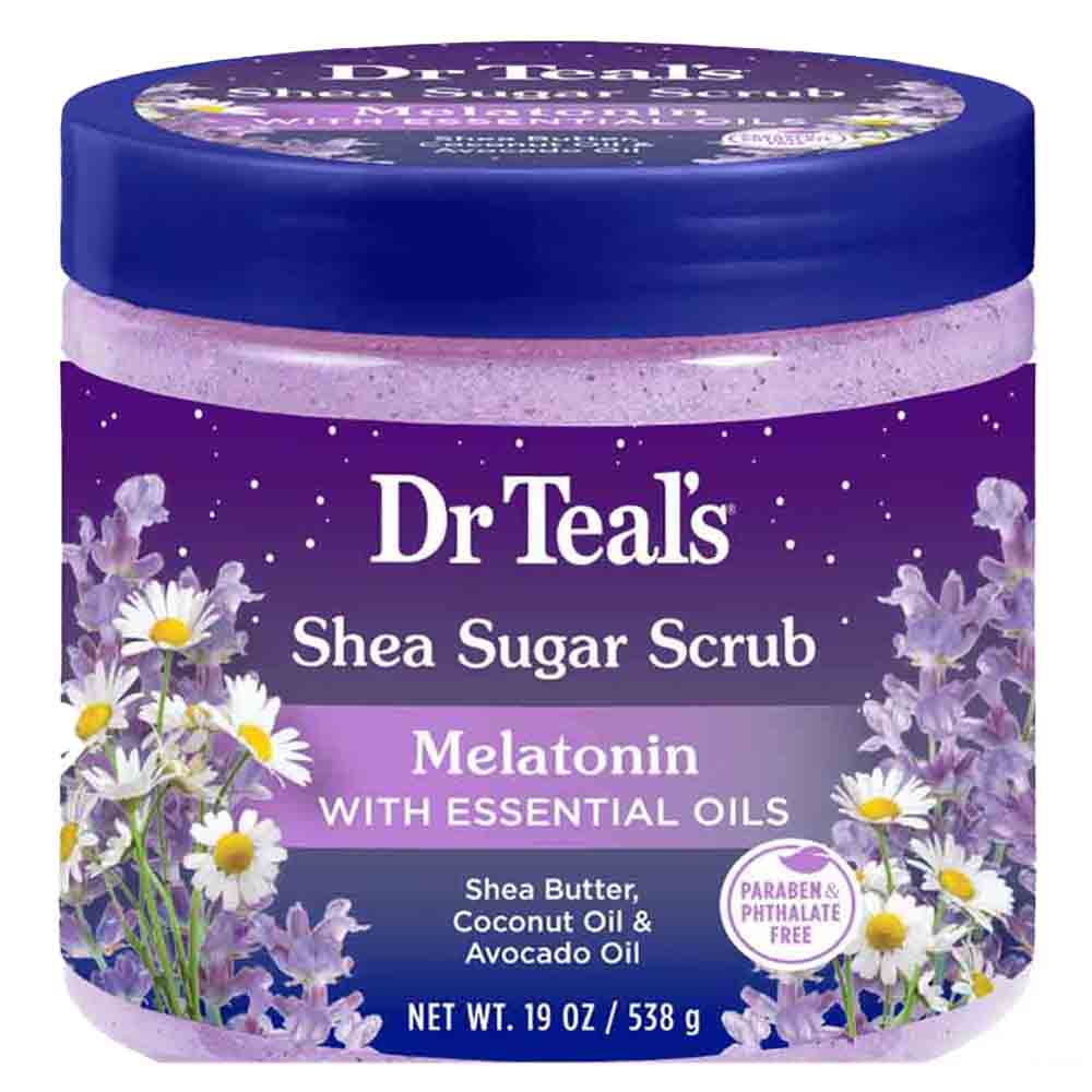 سكراب للجسم بزبدة الشيا و السكر و الميلاتونين 538 جرام دكتور تيلز Dr Teal's - Shea Sugar Melatonin Body Scrub 538g