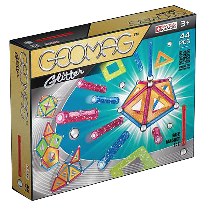 Geomag Classic Glitter 30 Pièces – Jeu De Construction Magnétique Pailleté, 13 Tiges Colorées, 16 Billes, 1 Base – Dès 3 Ans