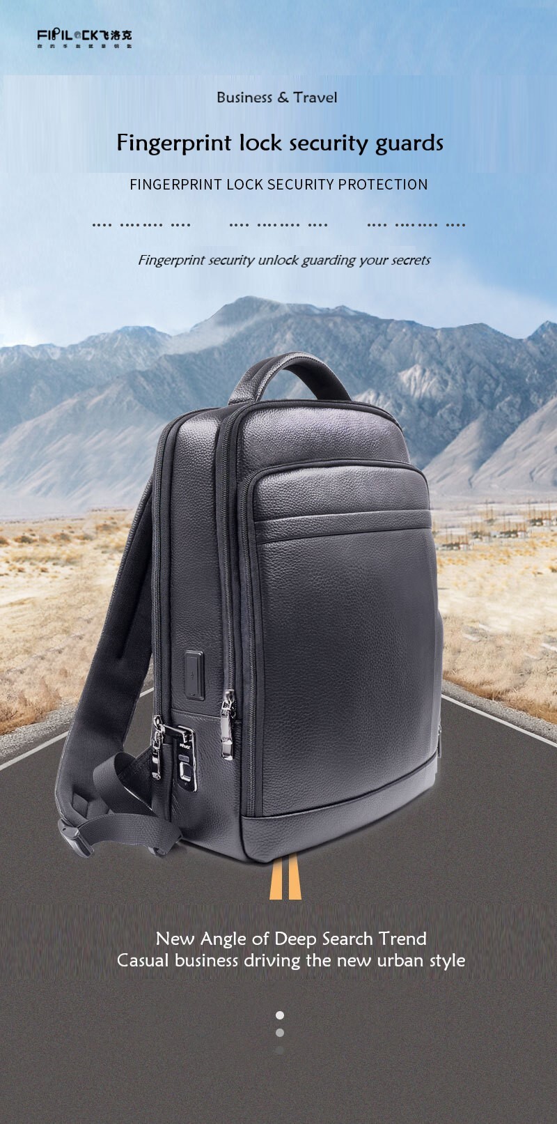Order Men's Leather Backpack Fingerprint Lock FL-V2211 Now!