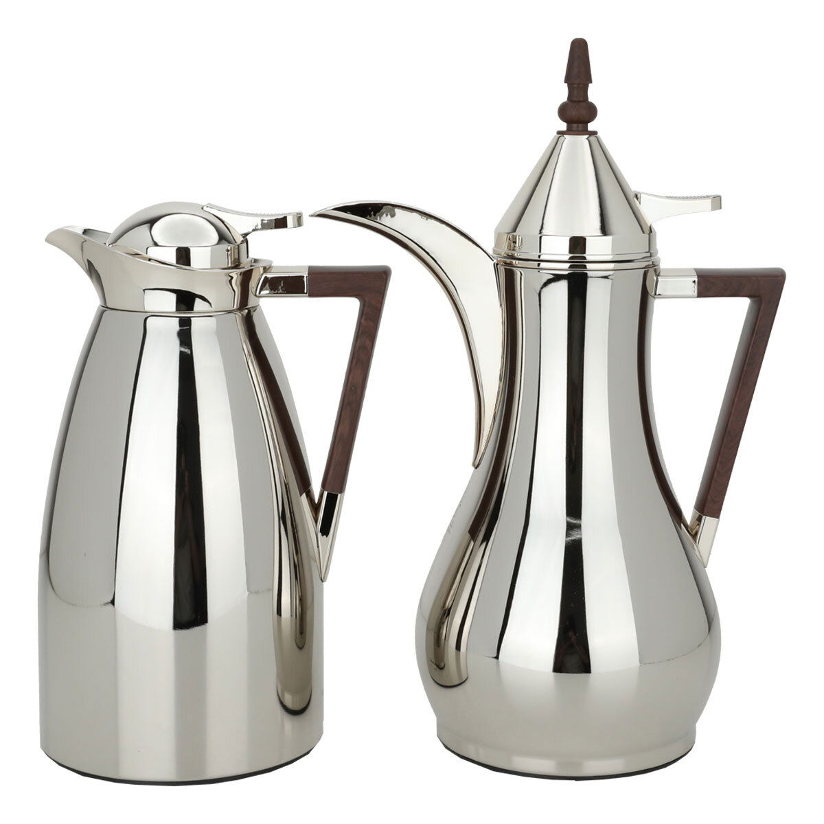 Al Saif Gallery Maha Thermos Set, Shiny Nickel With Dark Wooden Handle ...
