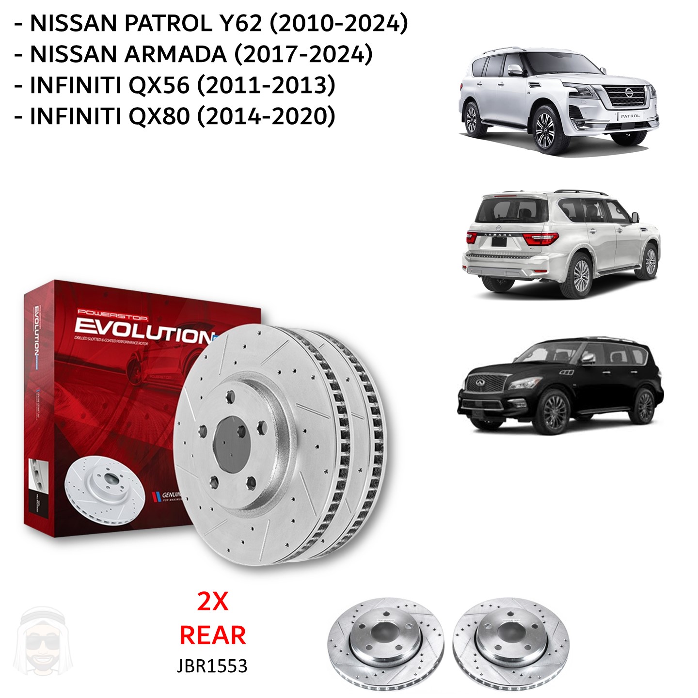 Detroit Axle Front Drilled & Slotted Brake Rotors For Nissan Titan, Armada, Infiniti QX56 (2007-2019) - 13.78", Zinc Plated